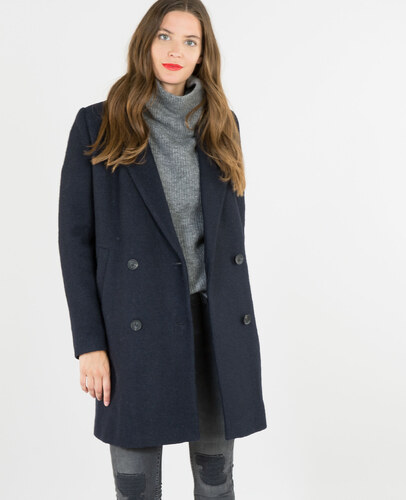 Manteau Droit Drap De Laine Femme Couleur Bleu Marine Taille