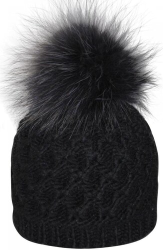 Kristo Bonnet , Bonnet noir pompon fourrure véritable Modèle femme