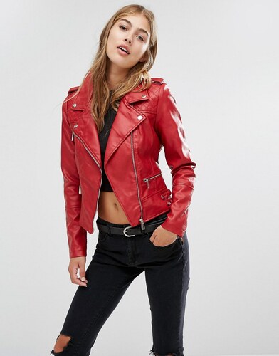 Veste Rouge Fermeture Pimkie Éclair En Similicuir Avec PXOTkwZiu