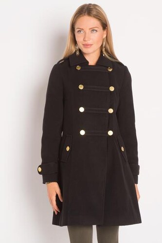 Manteau style officier boutons métal Noir Viscose , Femme Taille 1 , Cache Cache